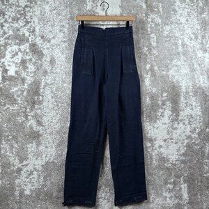 Pamela Barish Pants 6 Womens Blue Pleated Trousers High Rise Denim